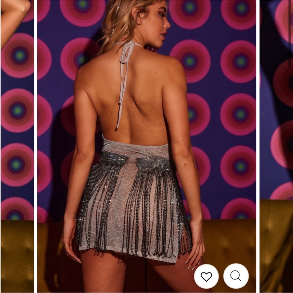 12th Tribe Silver Shimmer Fringe Mini Skirt - Picture 2 of 3